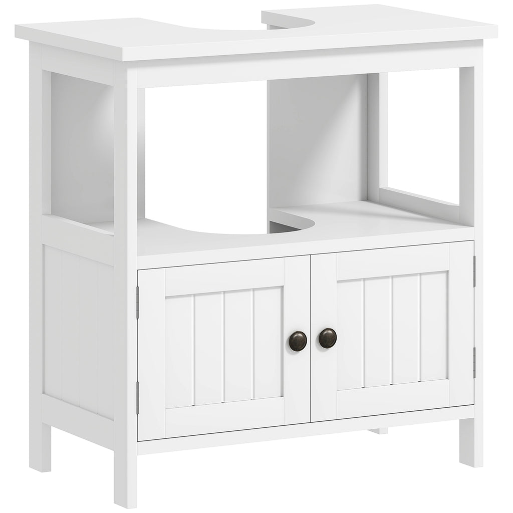 Pedestal Sink Cabinet, Under Sink Storage with 2 Doors, White