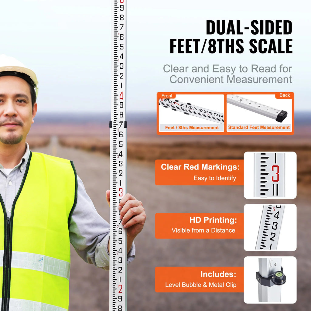 Grade Rod 14 ft Aluminum Telescopic Leveling Rod, Feet/8ths with Bag – image 2