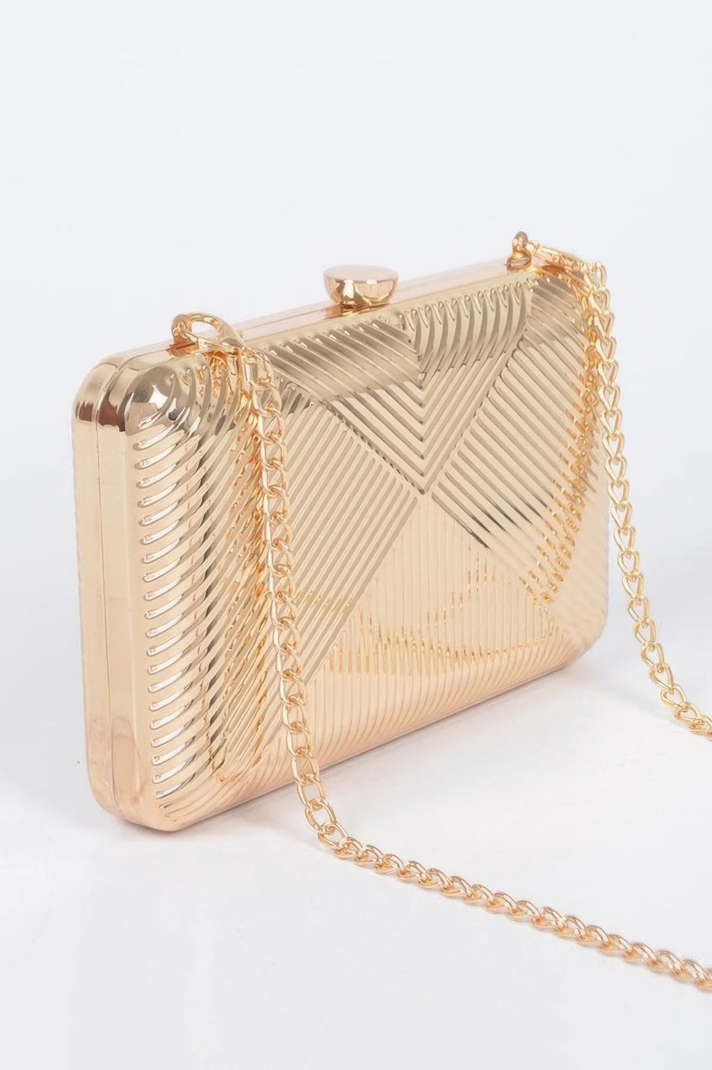 Vintage Metal Clutch with Chain Strap, Geometric Pattern – image 2