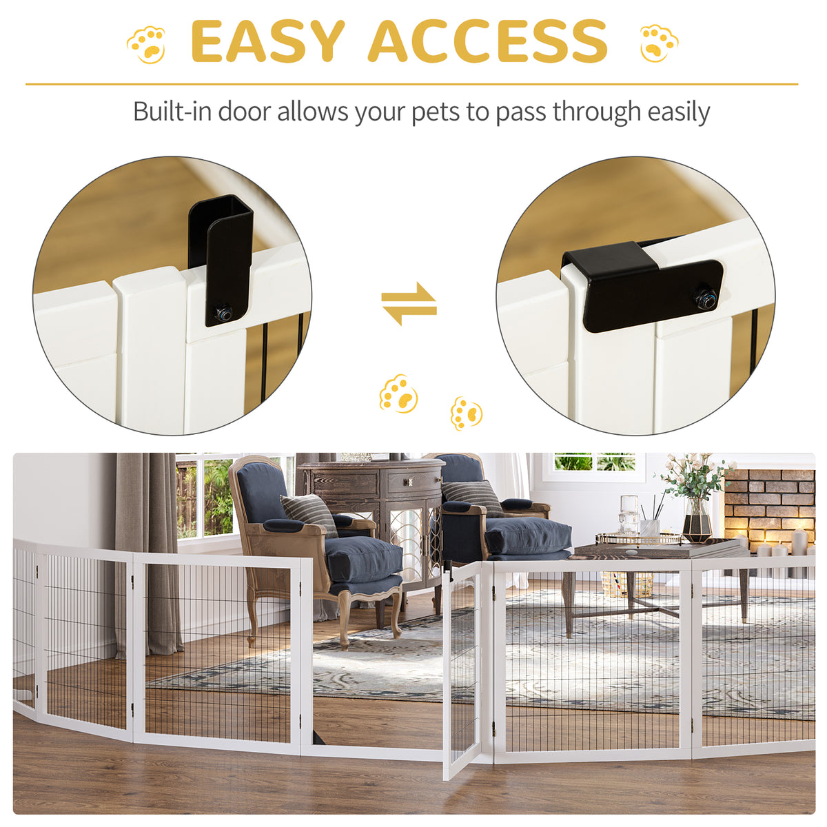 6 Panel Freestanding Wooden Pet Gate with Support Feet – image 4