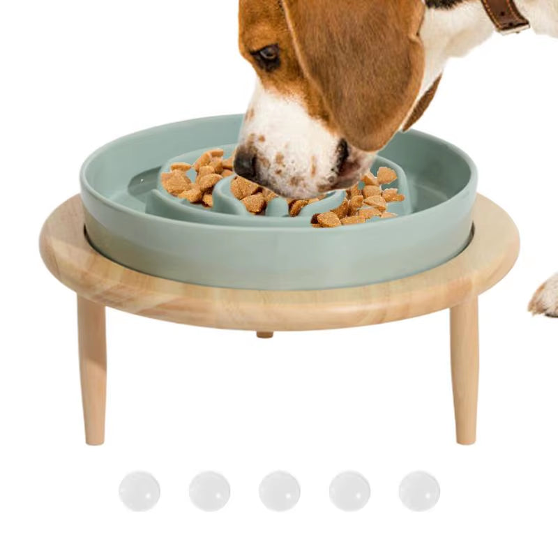 Ceramic Slow Feeder Bowl - Elevated Dog Bowl with Wood Stand – image 2