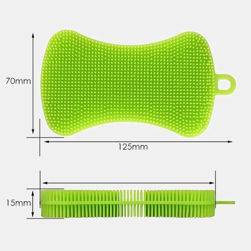 Silicone Dish Scrubber Brush - Pot, Pan & Produce Cleaning Sponge