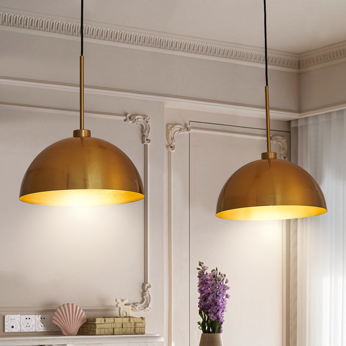 41 Inch Copper Double Pendant Light, Adjustable Kitchen Island Fixture