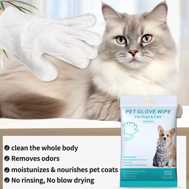Pet Grooming Gloves 6 Pack - Waterless Cleaning Wipe Mitts
