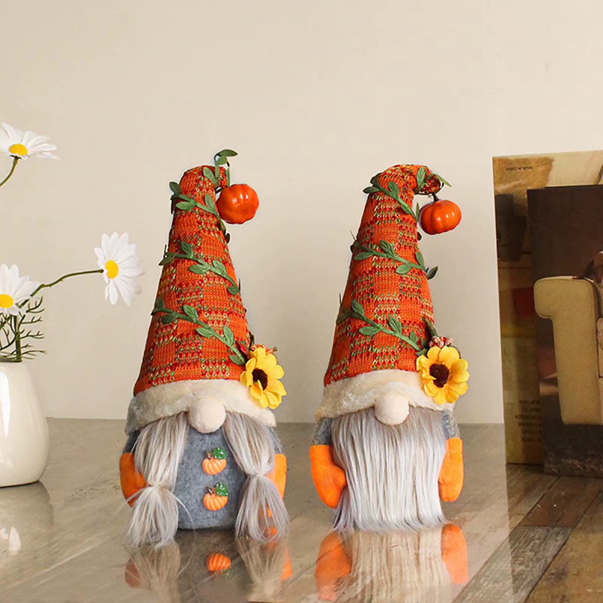 Fall Gnome Decoration – Plush Pumpkin and Sunflower Harvest Gnome – image 2