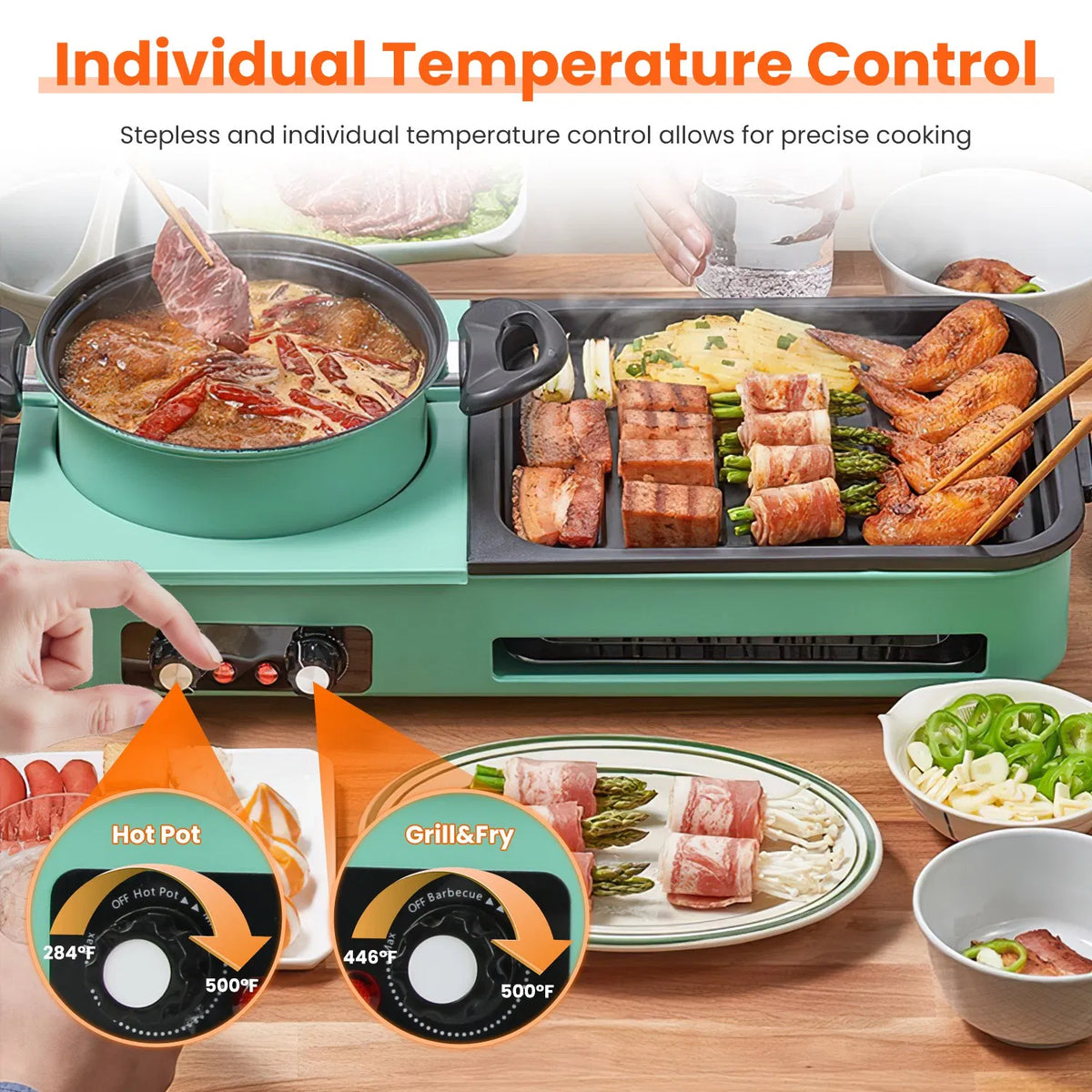 Electric Raclette Grill with Hot Pot, 1600W 3-in-1 Tabletop Cooker – image 4