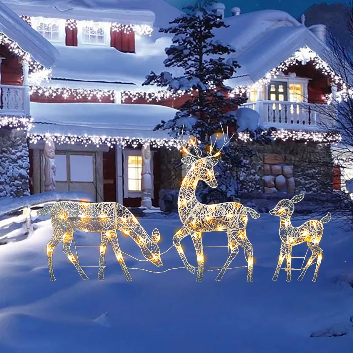 3-Piece Lighted Deer Family Christmas Yard Decor