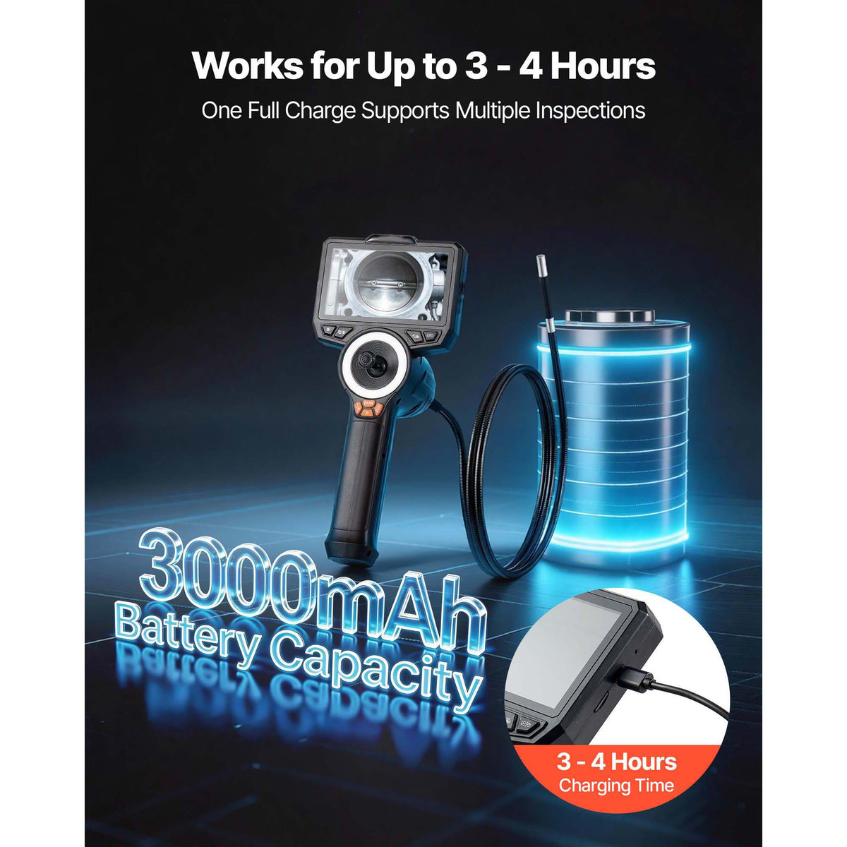 Endoscope Camera 1080P, 4-Way Articulating with Light, 4.9 ft Probe