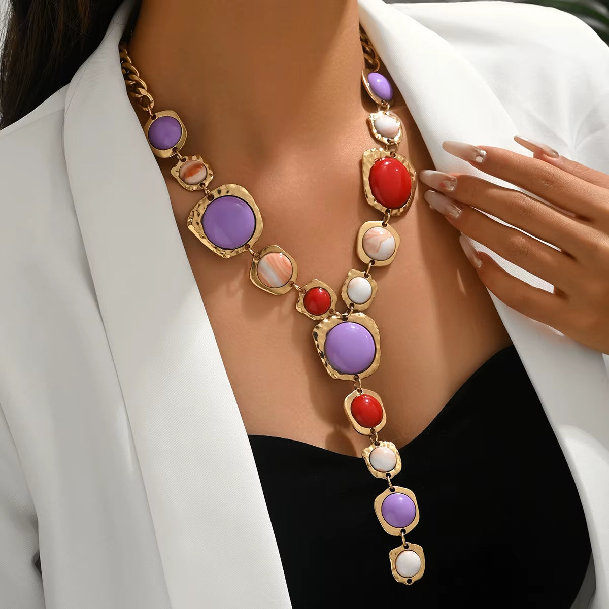 Vintage Chunky Geometric Y-Necklace – image 6
