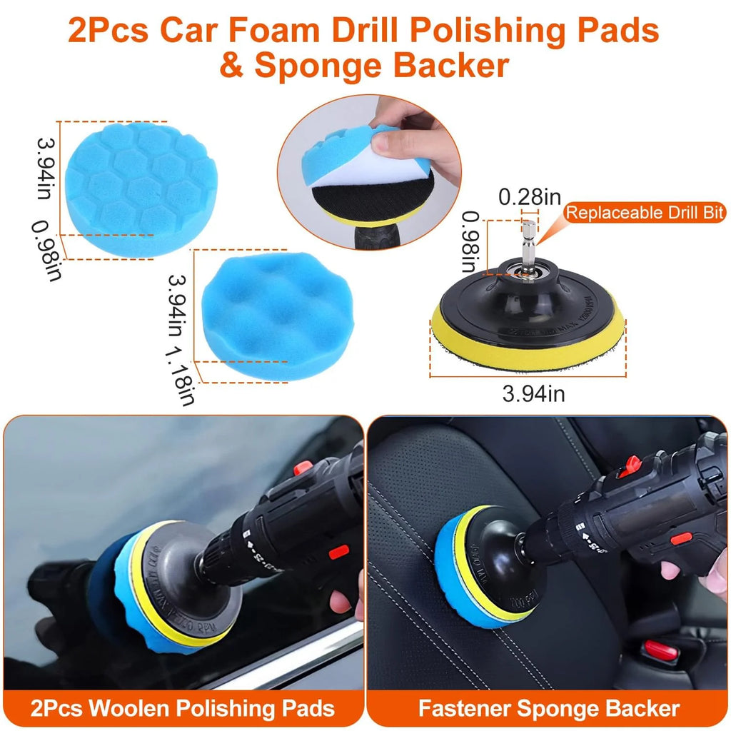 Car Detailing Brush Kit 26 Pcs Drill Brush and Buffing Pads