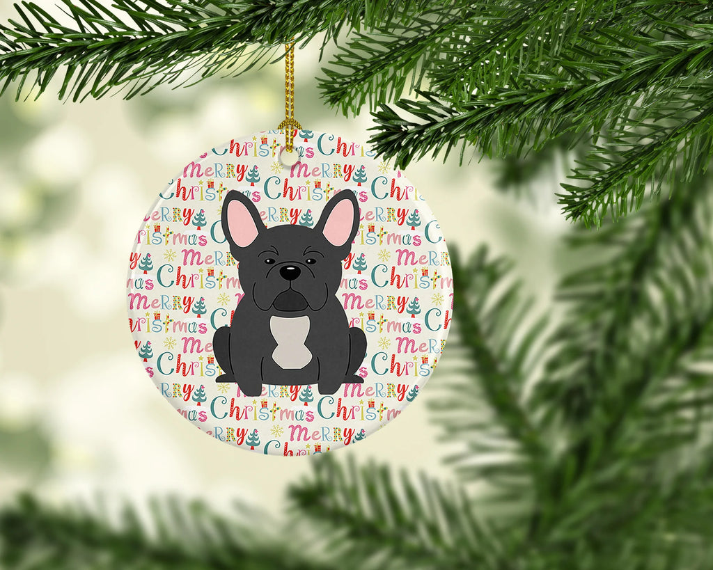 Merry Christmas French Bulldog Black Ceramic Ornament – image 2