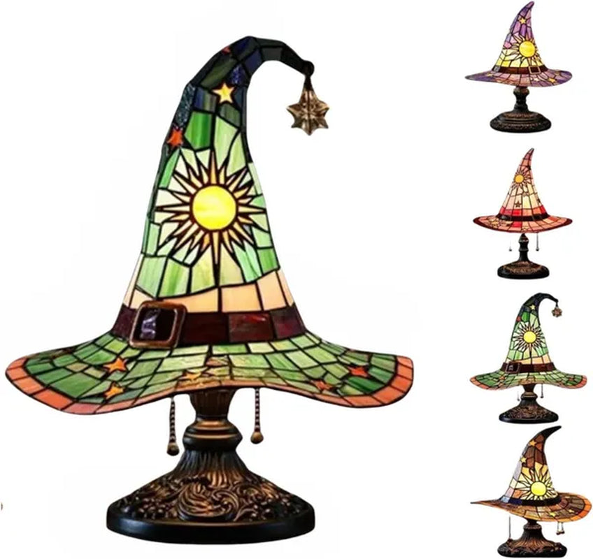 Witch Hat Lamp, Stained Glass Style Halloween Table Light – image 3