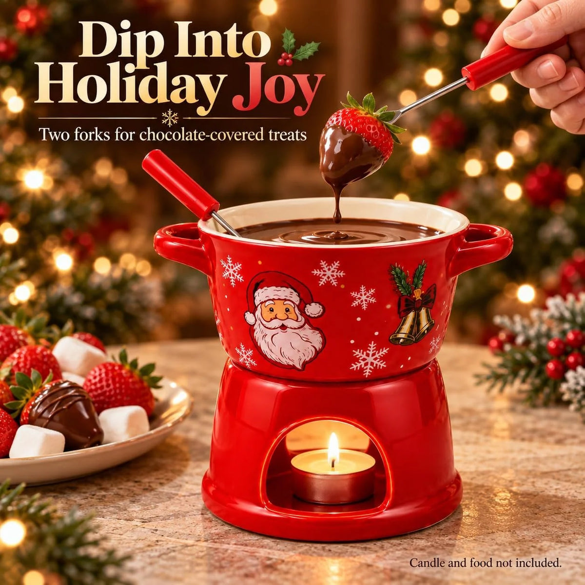 Christmas Ceramic Chocolate Fondue Mug Set with 2 Forks, 300 ml – image 2