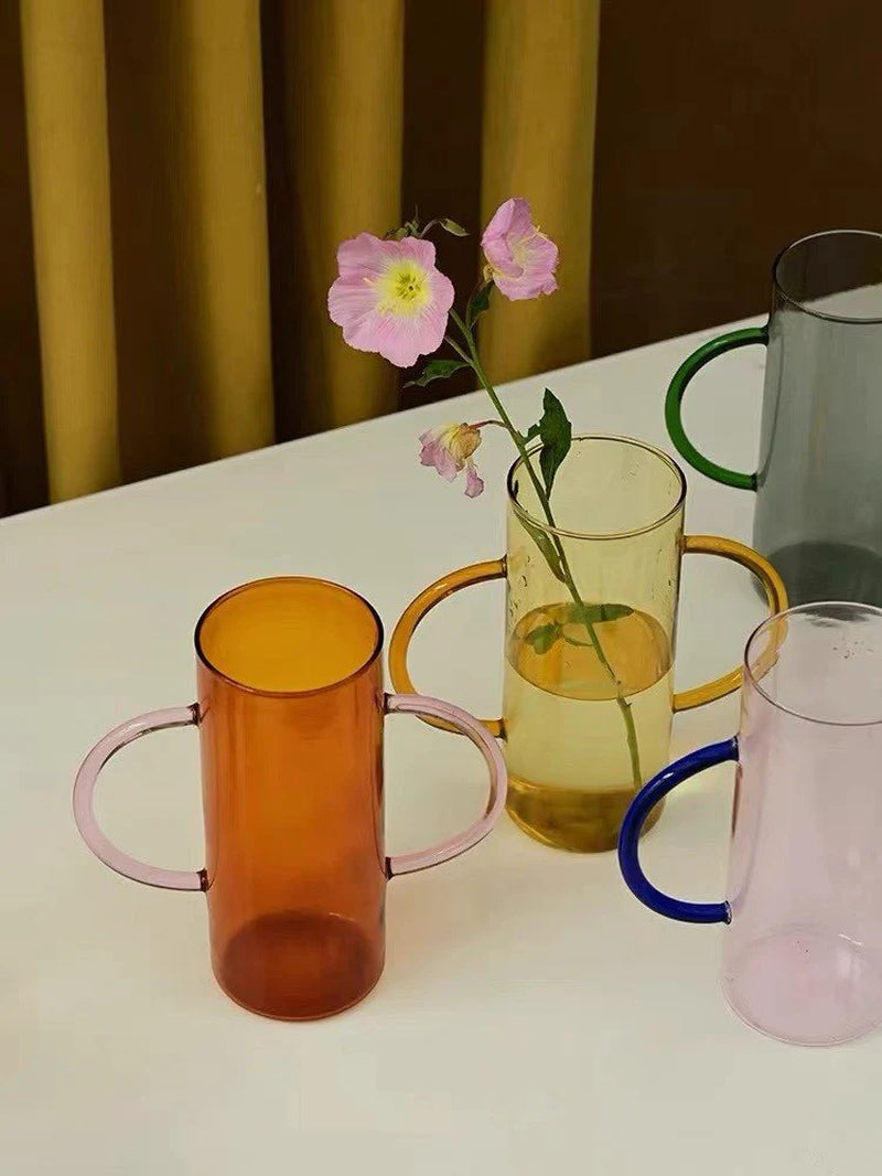 Dual Handle Colored Glass Flower Vase – image 3