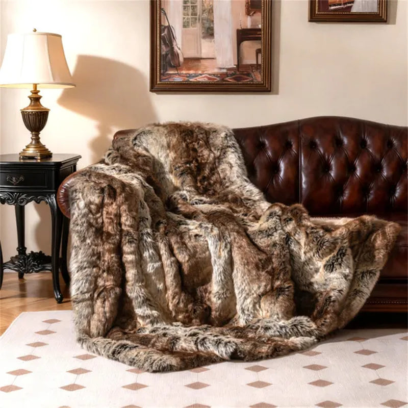 Faux Raccoon Fur Throw Blanket 60 x 80 In, Mink-Lined, Coffee – image 8