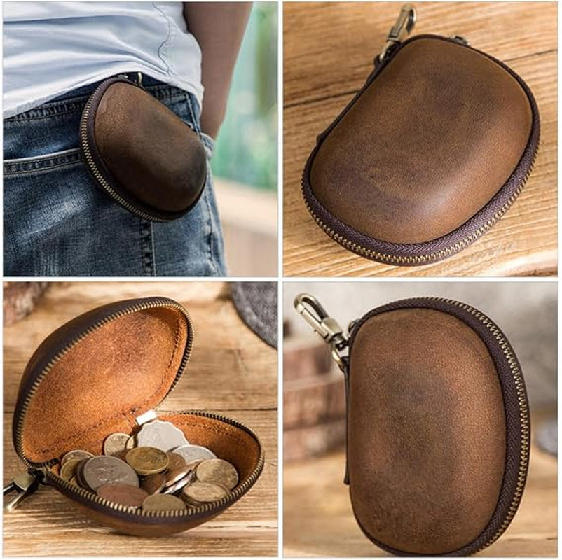Leather Coin Pouch Keychain – Vintage Mini Coin Purse – image 3