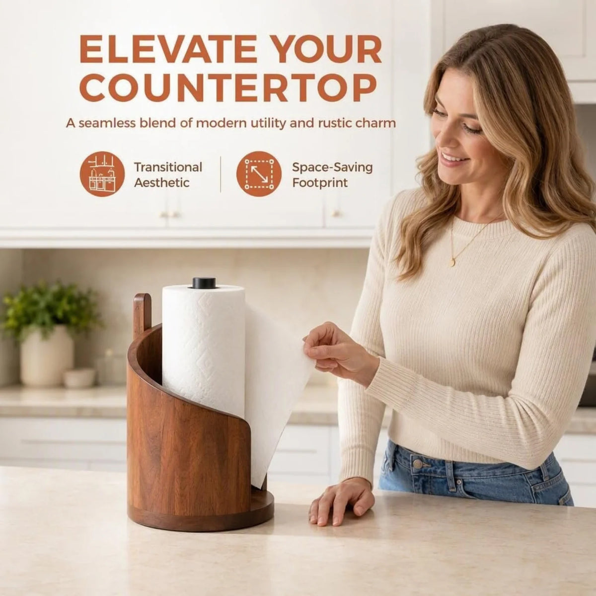 Paper Towel Holder Fluted Wood Countertop Stand for Jumbo Rolls – image 5