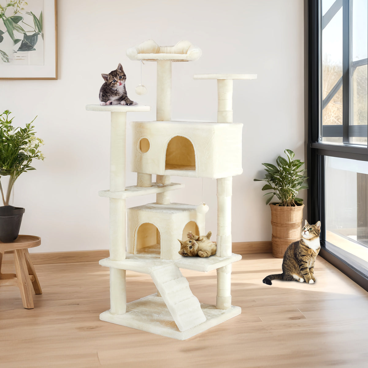 Cat Tree House 54in Multi-Level Climbing Tower with Scratch Posts – image 7