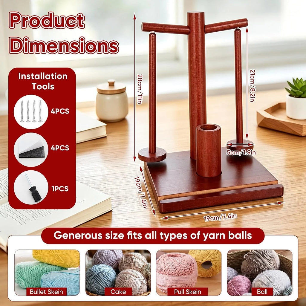 Wooden Yarn Holder with Dual Magnetic Spindles for Knitting & Crochet – image 5