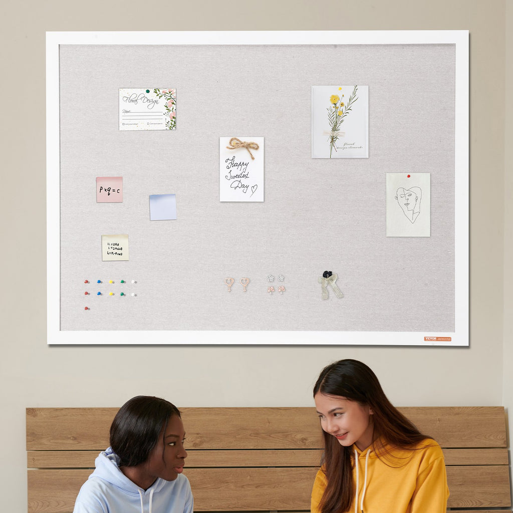 Large White Linen Bulletin Board 48 x 36 in, Wall-Mounted Pin Board – image 1
