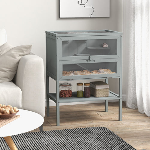 3-Tier Wooden Hamster Cage with Openable Top and Storage Shelf – image 2