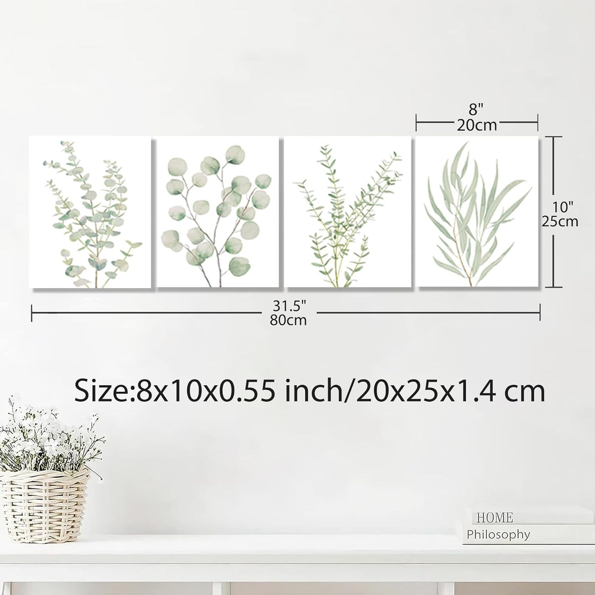 Botanical Framed Canvas Wall Art Set of 4, 8 X 10 Inch Prints