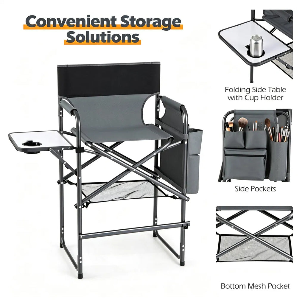 Makeup Artist Chair – 26 in Folding Director Chair with Side Table – image 3