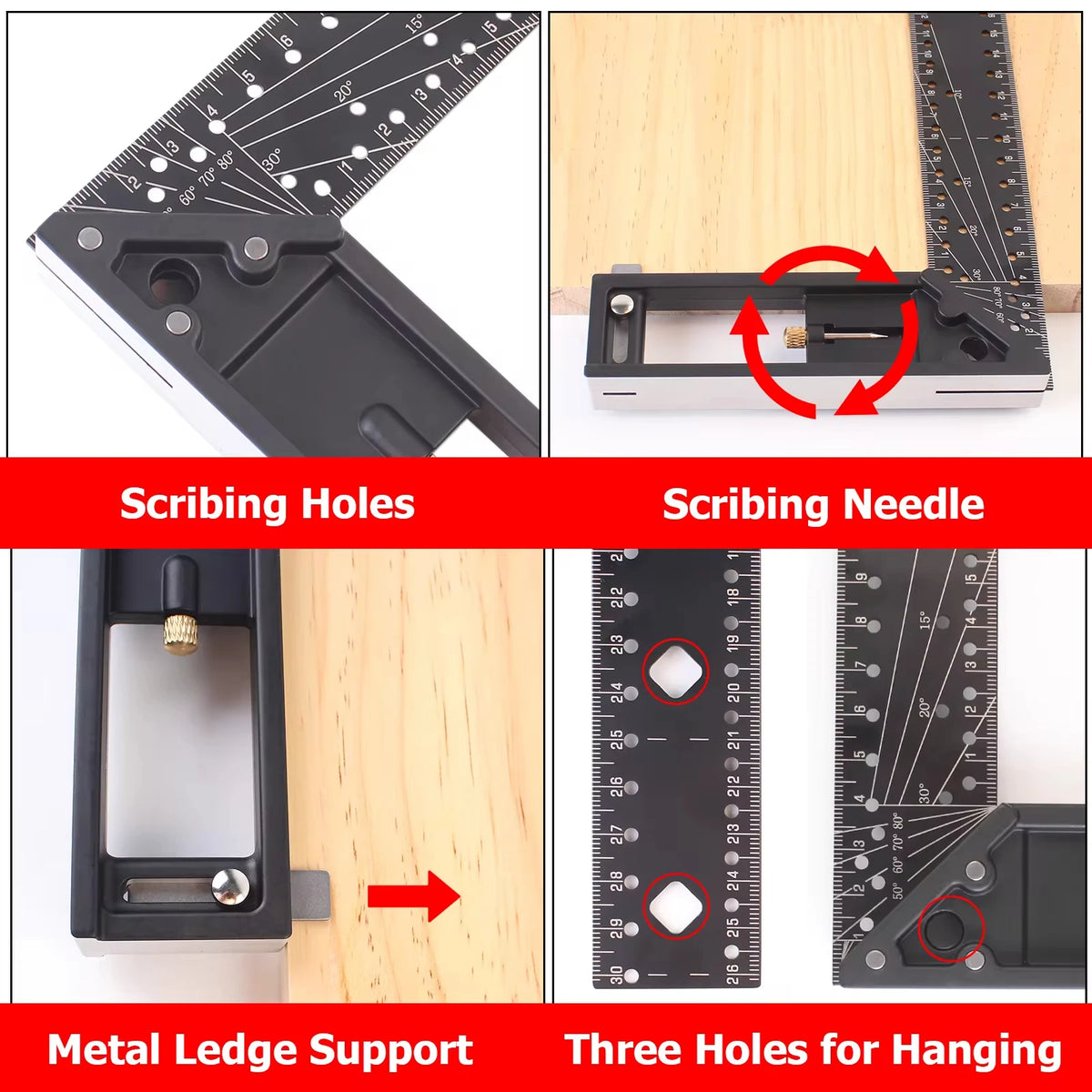 Precision Right Angle Marking Ruler - 45/90 Degree Woodworking Scribe Gauge