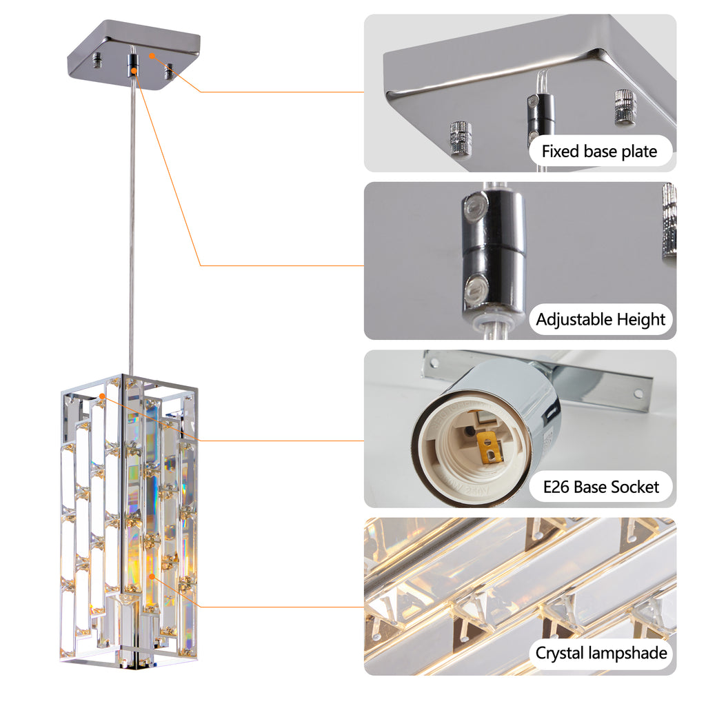 Crystal Mini Pendant Lights, Set of 3, Chrome Kitchen Island Lights