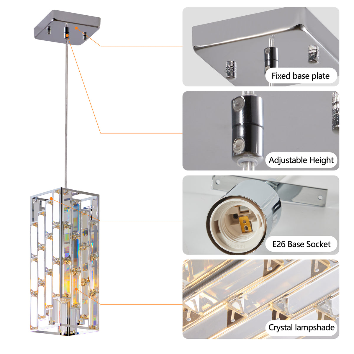 Crystal Mini Pendant Lights, Set of 3, Chrome Kitchen Island Lights