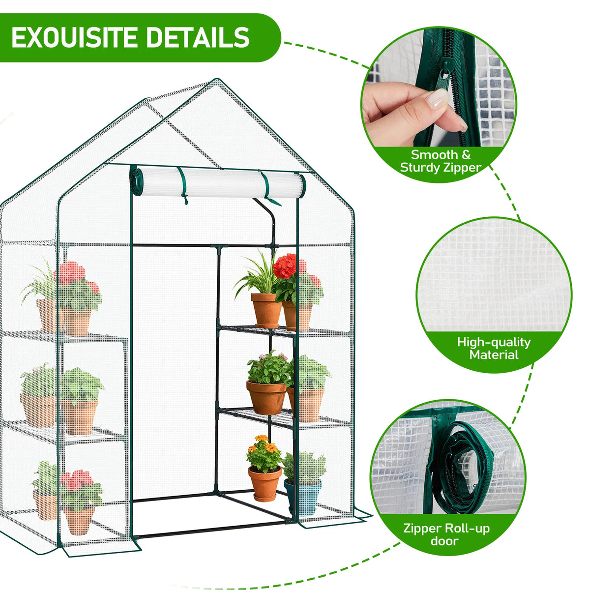 Mini Walk-In Greenhouse with PE Cover & 4 Shelves, 56x29x77 in – image 5