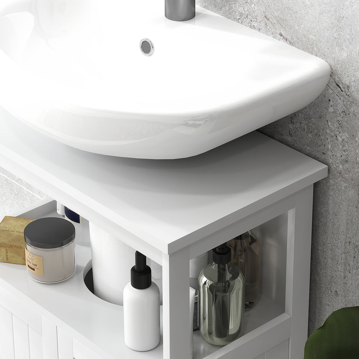 Pedestal Sink Cabinet, Under Sink Storage with 2 Doors, White – image 8