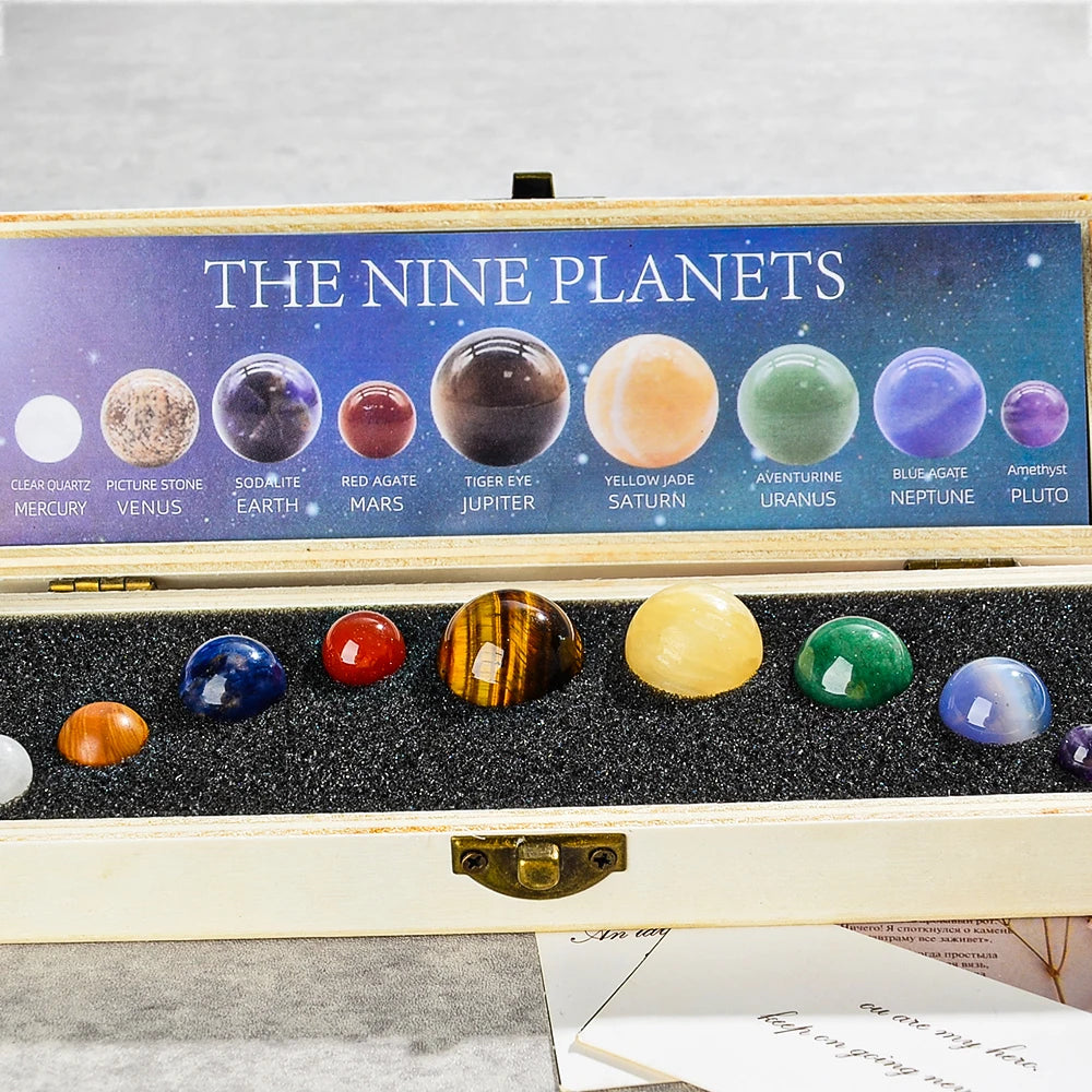 Solar System Crystal Ball Set - 9 Planet Gemstone Desk Decor