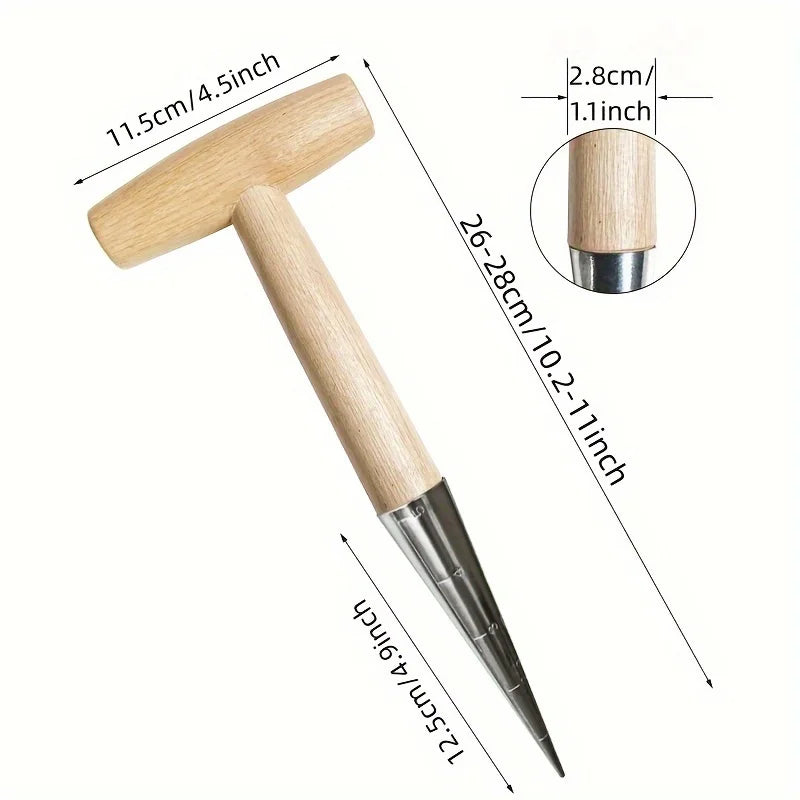 Hand Dibber, Stainless Steel Planting Tool with Wood Handle – image 2