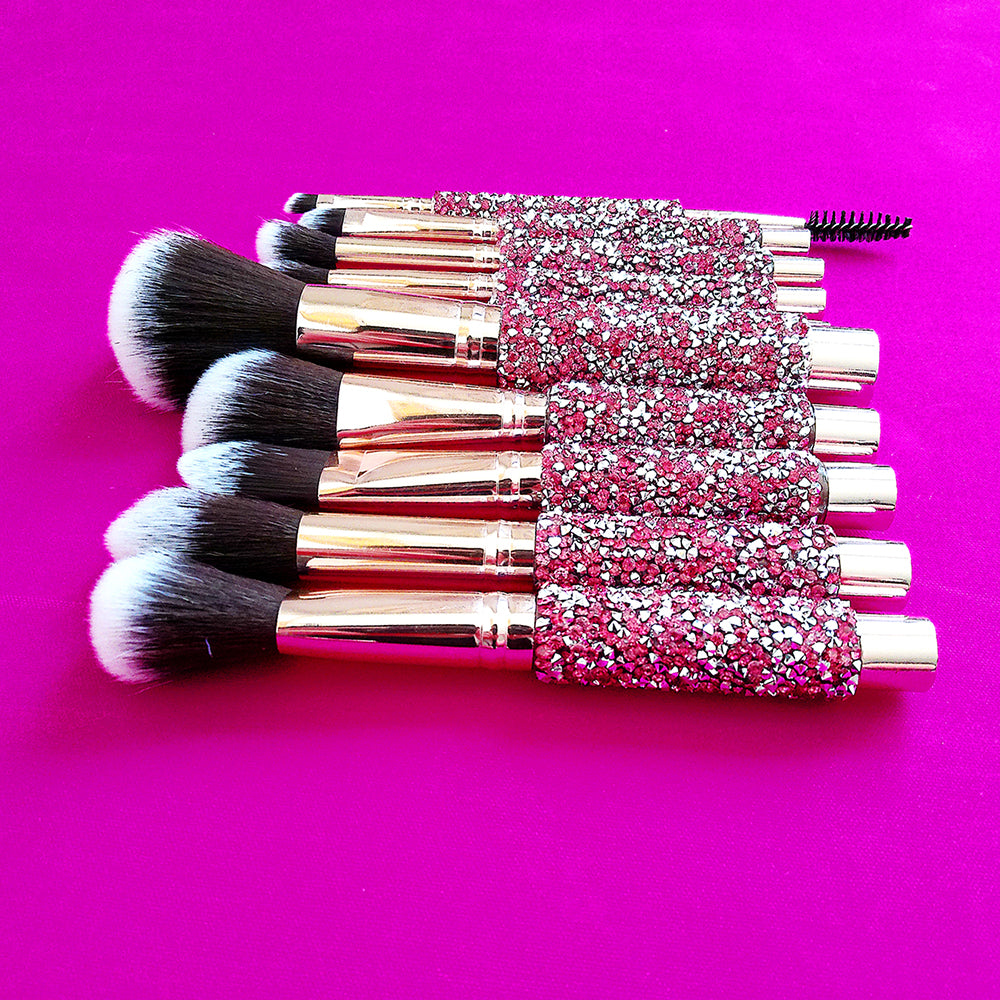 Makeup Brush Set 10-Piece with Rhinestone Handles and Storage Bag – image 3