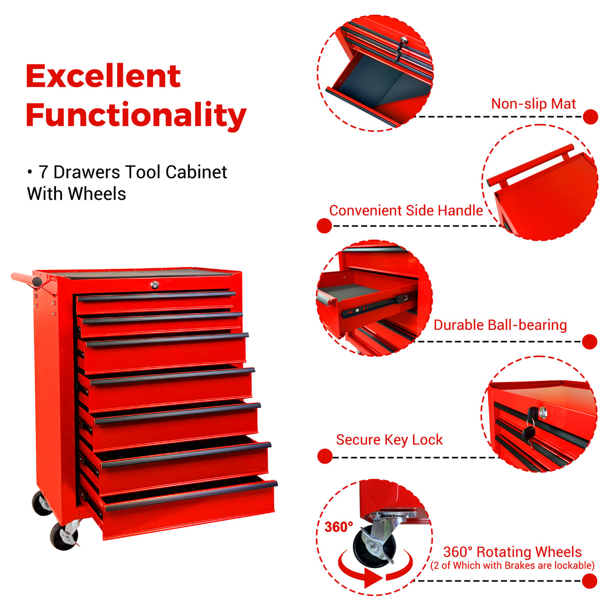 Rolling Tool Chest 7-Drawer Steel Cabinet with Ball-Bearing Slides – image 13
