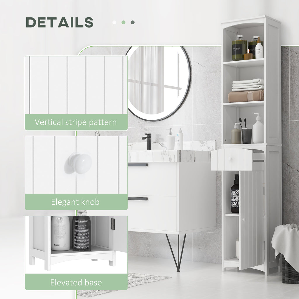 Tall Linen Tower Cabinet with 3 Shelves and Drawer, White – image 4