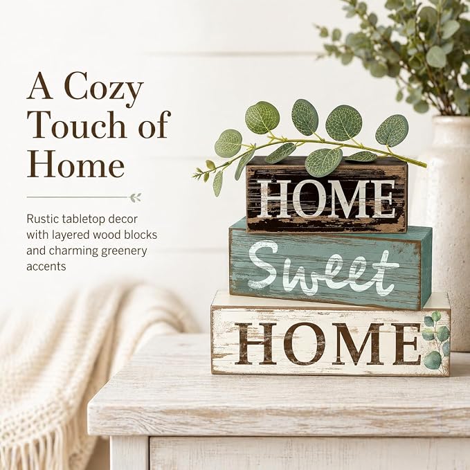 Farmhouse Home Sweet Home Wood Block Decor Set, 4 Pieces – image 4