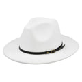Wide Brim Fedora Hat – Black Faux Wool Panama Hat with Belt Band