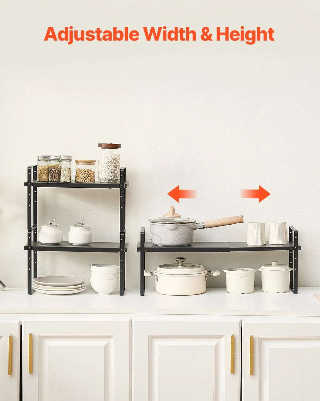 Expandable Cabinet Shelf, 2-Tier Stackable Steel Kitchen Organizer – image 4