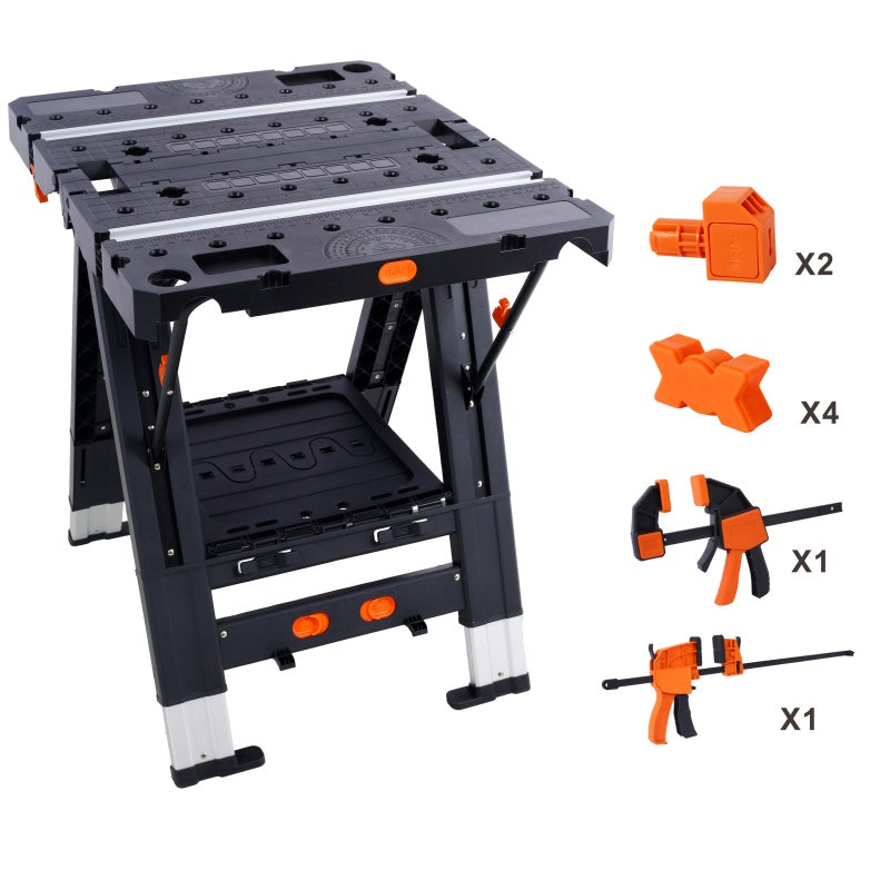2-in-1 Folding Workbench and Sawhorse with 2 Clamps – image 16