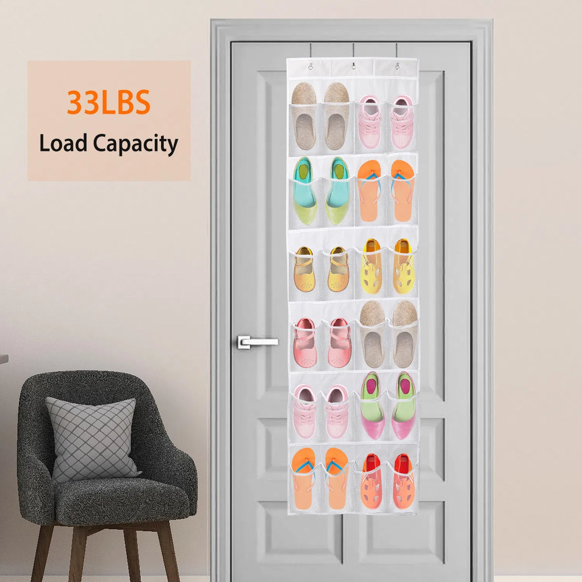 Over the Door Shoe Organizer - 24 Clear Pockets with Metal Hooks – image 11