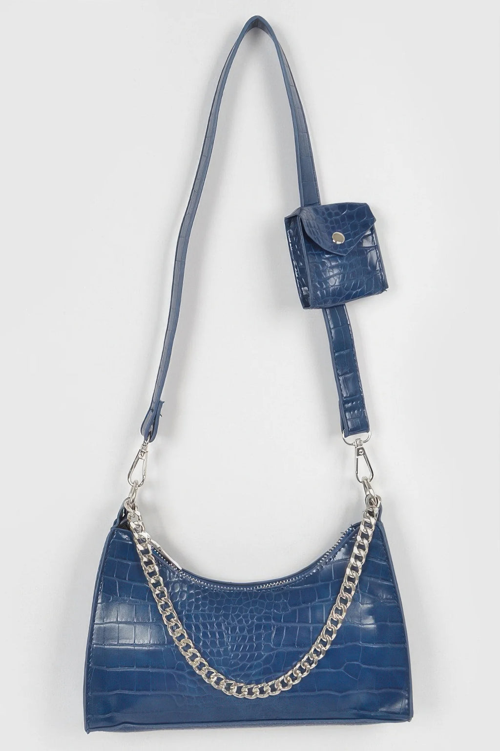 Croc Crossbody Bag – Faux Leather Chain Bag with Mini Pouch