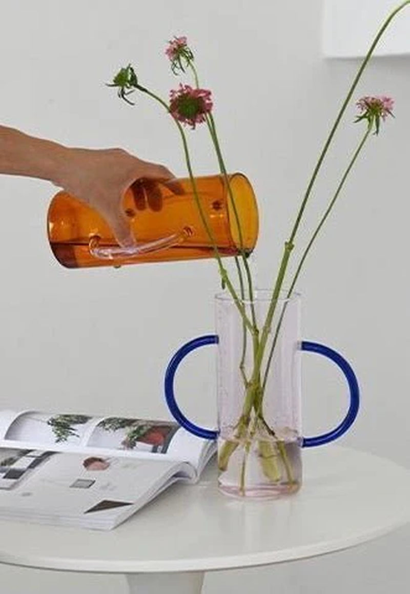 Dual Handle Colored Glass Flower Vase – image 7