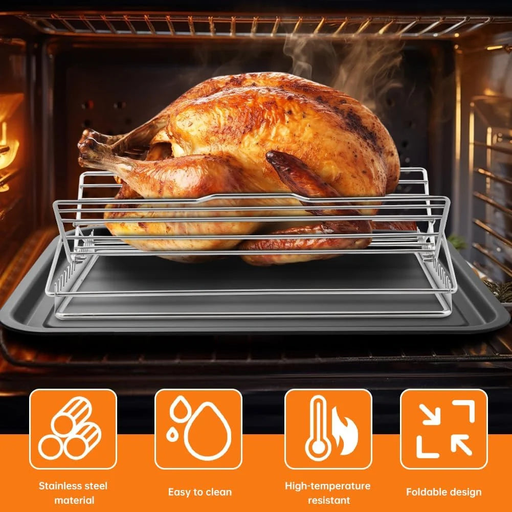 Roasting Rack for Turkey – Adjustable Stainless Steel, Fits 9x13 Pan – image 3