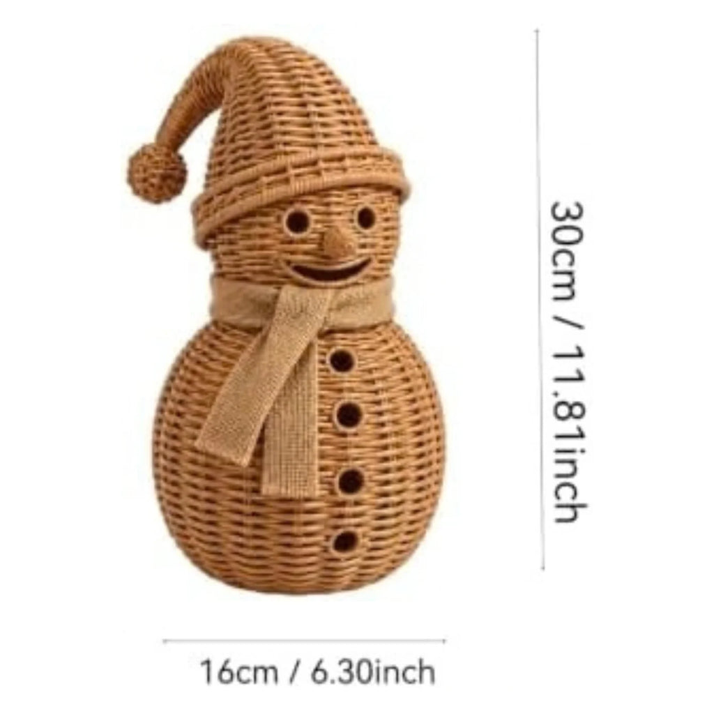 Rattan Snowman Figurine, Lighted Wicker Candle Holder 12 in – image 3