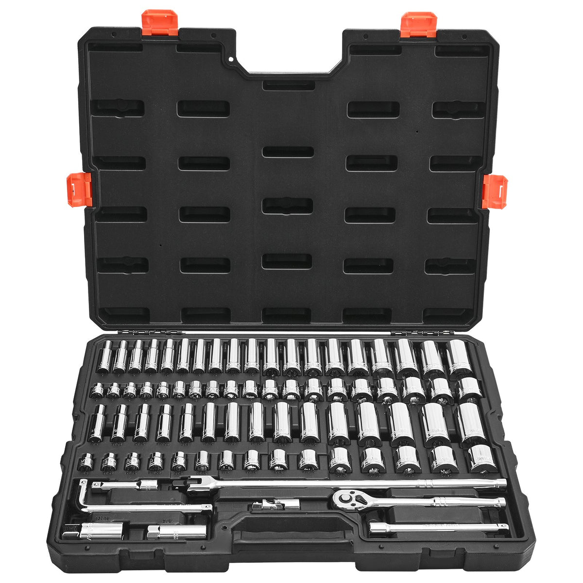 76-Piece 3/8 In Drive Socket & Ratchet Set – SAE & Metric with Case – image 1