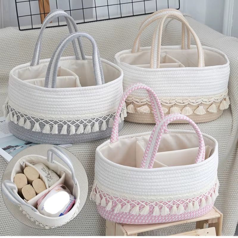 Foldable Cotton Rope Diaper Caddy Organizer Basket – image 2