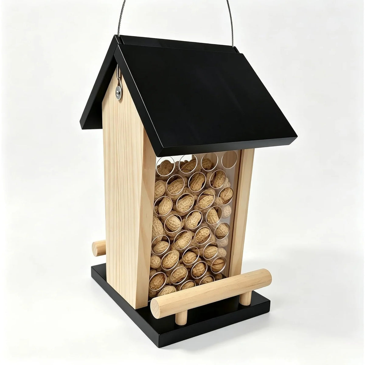 Peanut Bird Feeder - Solid Wood Hanging Feeder for Crows & Jays