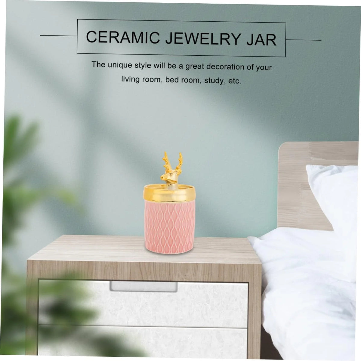 Jewelry Jar, Ceramic Deer Storage Box with Lid, Pink – image 5